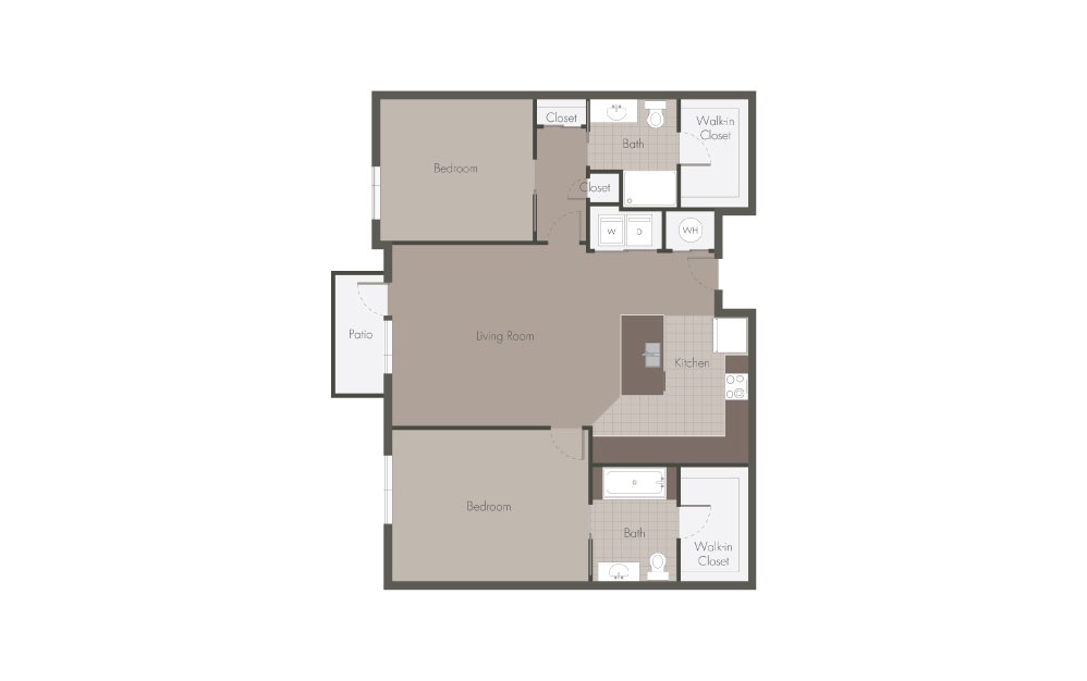 B8 - 2 bedroom floorplan layout with 2 bathrooms and 1031 - 1041 square feet