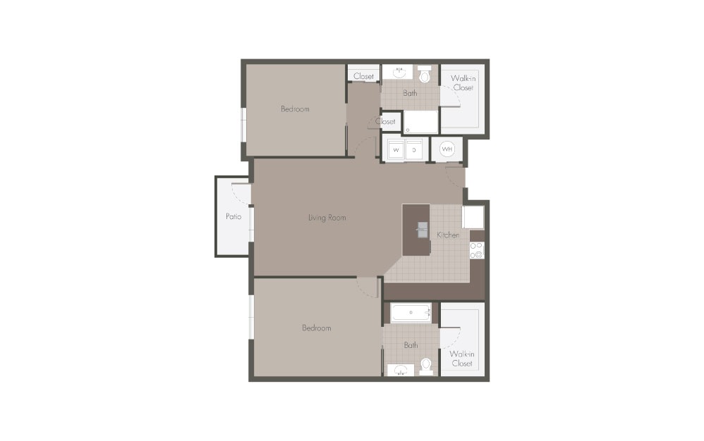 B8 - 2 bedroom floorplan layout with 2 baths and 1031 to 1041 square feet.